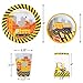 Construction Birthday Party Supplies (Serves 20) - Including Dump Truck Plates, Tablecloth, Cups, Napkins, Black Flatware and Pre-Assembled Happy Birthday Banner Decorations