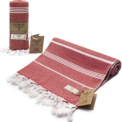 Smyrna Classical Series Original Turkish Beach Towel | 100% Cotton, Prewashed, 37 x 71 Inches | Peshtemal and Turkish Bath Towel for SPA, Beach, Pool, Gym and Bathroom (Coral) - Thumbnail 6