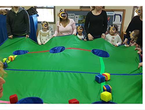 Merav Asherâ€™s Kidsâ€™ Cooperative multitask baskets Parachute, Educaional tool, Teamwork Pocket Ball â€˜n Balloon Toss, Children Fun Party/Classroom Group Activity, educational game