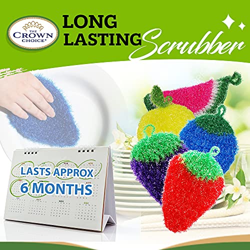 Durable Dish Scrubber by Dish Scrubbie (5PK) Fruit Shaped Kitchen