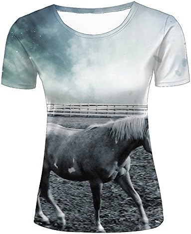 guangtumiao Womens Stylish Casual Design 3D Printed Vintage Style White Horse Pattern Short Sleeve T Shirts Tees XS