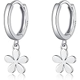 Reffeer Solid 925 Sterling Silver Tiny Daisy Dangle Hoop Earrings for Women Teen Girls Flower Huggie Earrings Small Hoop