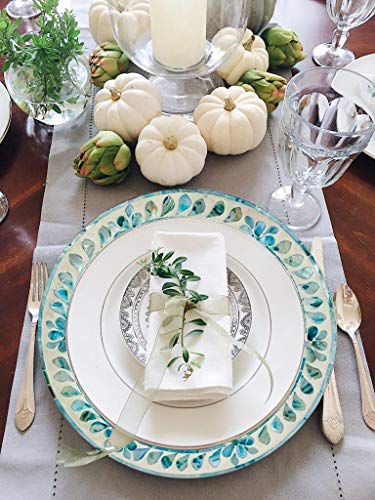 Mother Of Pearl Inlay Wood Charger Plates for Dining, Party, Wedding Reception and Decoration (Aqua Floral (2 Pack)) - Thumbnail 3