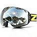 ZIONOR X7 Ski Snowboard Snow Goggles for Men Women Anti-fog UV Protection Spherical Dual Lens Design (VLT 8.59% Black Frame Silver Lens)