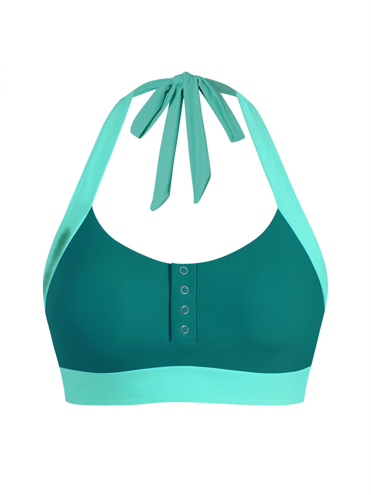 Photo 1 of ZAFUL Women's Halter Bikini Tops Color Block Button Front Swimsuit Top Cropped Bathing Suit Tops Only 1-Blue S