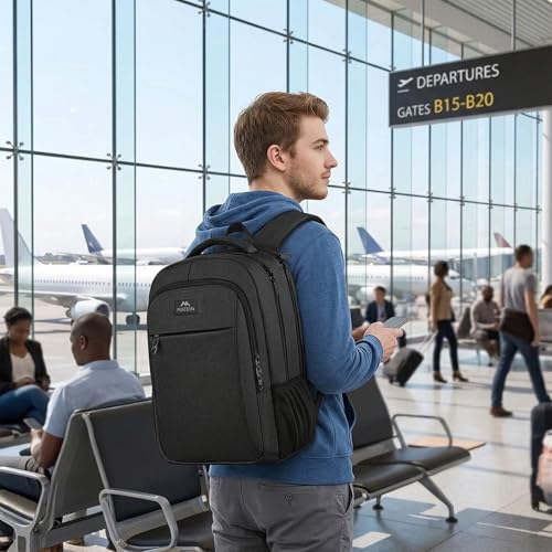 MATEIN 15.6 Inch Laptop Rucksack, Laptop Bag with USB Charging Port, Water-Repellent Computer Daypack for Business, Travel, Work, College, Men Women, Black