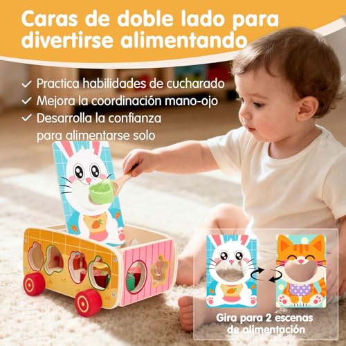 hahaland Montessori Toys 1 Year of Wood, 5 in 1 Educational Activities | Shape Sorting, Magnetic Fishing & Feeding Set, Carrot Harvest, Baby Gift 1-3 Years