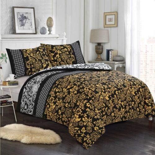 HASSTEX Flower Designs 100% Egyptian Cotton Duvet Quilt Cover Luxury Bedding Set(Lurane-Mustard-King)