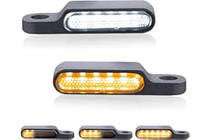 TSUNG Motorcycle Sequential LED Turn Signals Front Handlebar Blinkers Mini Flowing Marker Light Universal Compatible with Harley Honda Yamaha Suzuki Caferacer Street Bike Cruiser(Black-White&Amber)