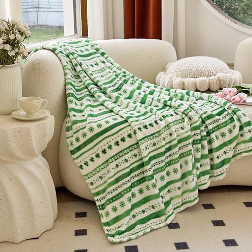 Elegant Comfort Velvet Touch Ultra Plush St Patricks Day Lucky Spring Green Clover Shamrock Irish Printed Fleece Throw/Blanket-50 x 60inch, Floral Clover (Pack of 12) Image