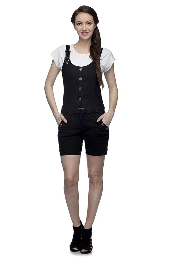 black denim short overalls