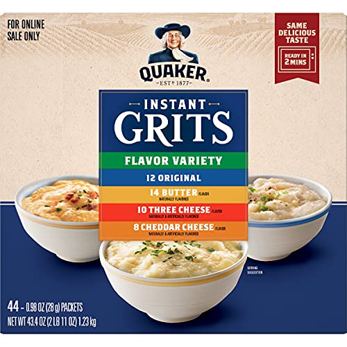 Quaker Instant Grits, 4 Flavor Variety Pack, 0.98oz Packets,44 Count