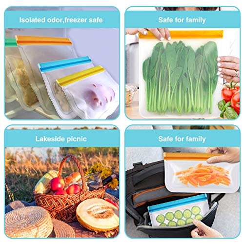 Reusable Food Storage Bags, 10 Pack Leakproof Freezer Bag, reusable sandwich/snack bags-Silicone/Ziplock/Storage For Vegetable, Liquid, Snack, Meat, Lunch, Fruit EXTRA THICK Home Organization Travel