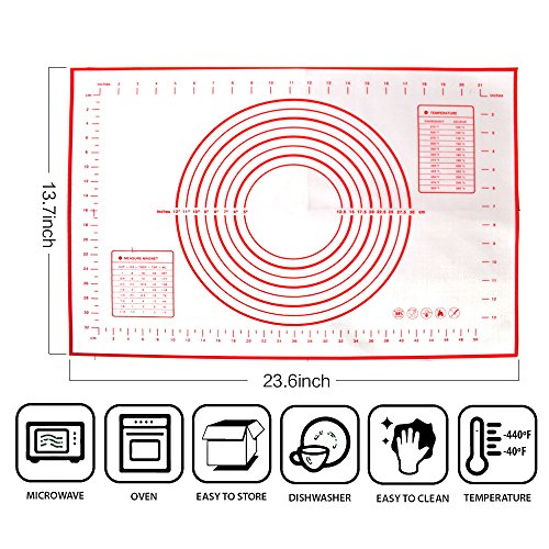 Silicone Baking Mat & Dough Cutter Pack (Set of 2) - Nonstick Pastry Mat with Measurements 23.6''×15.7'' for Chef Baking and Cookie/Bread/Pizza Silver Gray Stainless Steel Dough Scraper