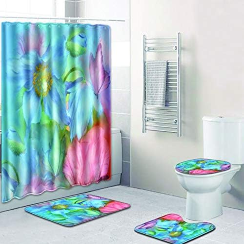 Shower Curtain, Zariavo Butterfly Printed Toilet Pad Cover Bath Mat Shower Curtain 72x72inch, Set of 4pcs