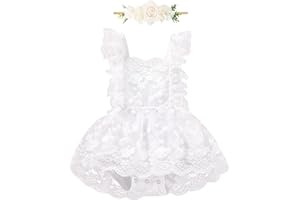 FYMNSI Newborn Baby Girl 1st Birthday Outfit Floral Lace Tulle Romper Tutu Dress Cake Smash Princess Boho Clothes Photo Shoot