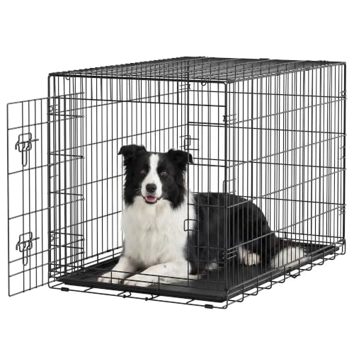 Feandrea Dog Crate, Single Door Folding Steel Cage, 107 x 70.6 x 70.6 cm