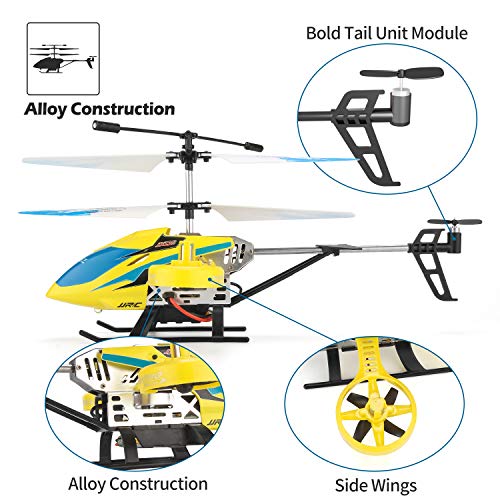 JJRC Helicopter with Remote Control, JX02 Helicopter 4 Channel with Side Propellers for Fly Sideway Altitude Hold with 3 Batteries in 18 Minutes Crash Resistance RC Toy Helicopter Gift (Yellow)