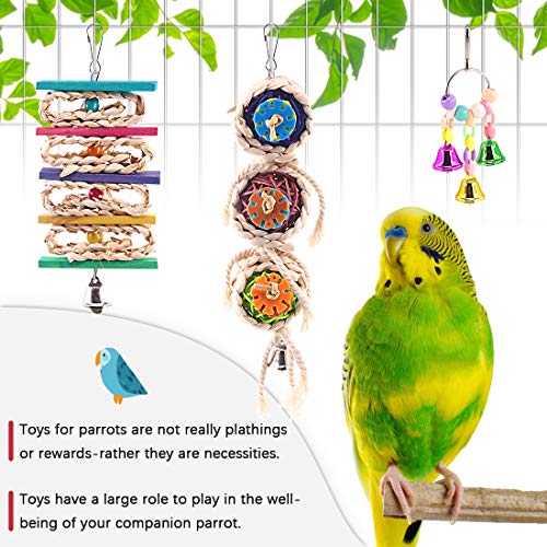 Hilitchi 3 Pack Bird Toys Set, Hanging Bells, Rattan Balls and Twisted