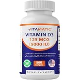 Vitamatic Vitamin D3 5000 IU (125 mcg), 500 Softgels, Made in USA | Olive Oil-Based Formula, Cold Pressed, 500 Day Supply, Support Immune Health*, Non GMO, Gluten Free