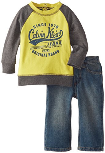Calvin Klein Baby Boys' Green Gray French Terry Top with Jeans