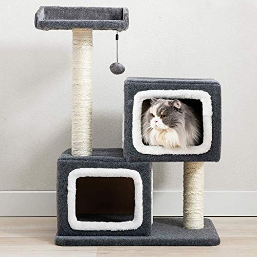FTFDTMY-Double-Nest-Cat-Klettergerst-kleine-Sisal-Column-Jump-Platform-Kratzbaum-Haushaltsspielzeug-Cat-Scratch-Board-Yan-Farbe-Grau