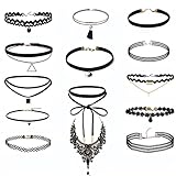 Choker Necklace Set, Doinshop 14 PCs Stretch Velvet Classic Gothic Tattoo Lace Choker
