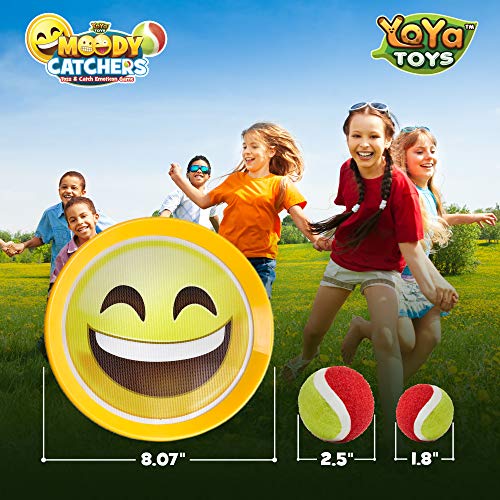 Emoji Toss & Catch Ball Game | 2 Disc Paddles, 2 Balls (One Big & One Small) & PVC Carry Bag Idea with Stunning Packaging | Safe, Durable & Family Friendly Game Set