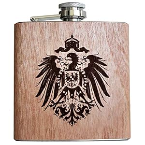 Pixelstudio Duitse rijk hout heupfles met gravure rijksadler keizerrijk Duitsland keizer wapen adelaar