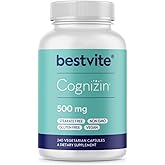 BESTVITE Cognizin Citicoline 500mg (240 Vegetarian Capsules) (Value Size) - Clinically Studied Premium Choline Nootropic - No Stearates - Vegan - Gluten Free - Brain Supplements for Memory and Focus