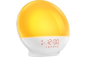 RICIAL Wake Up Light, Sunrise Alarm Clock with 10,000 Lux Therapy Light, White Noise Sound Machine with Sleep Aid, 11 Atmosphere Lights, Dual Alarm & Snooze Function