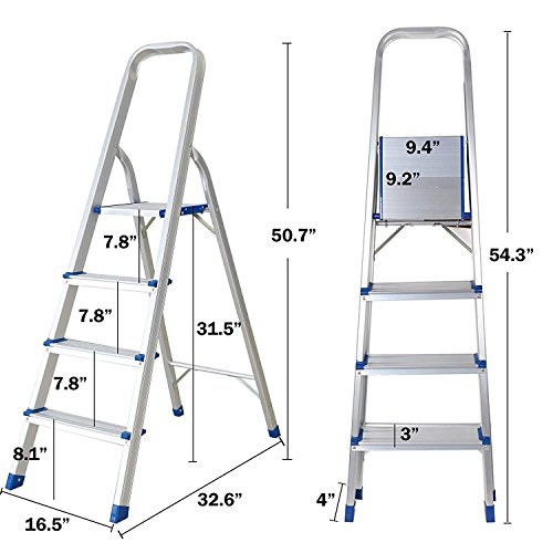 Livebest Aluminium Folding 4 Step Ladder 330 lb Heavy Duty with Non-slip Safety Rails Work Platform,Perfect for Home,School,Office