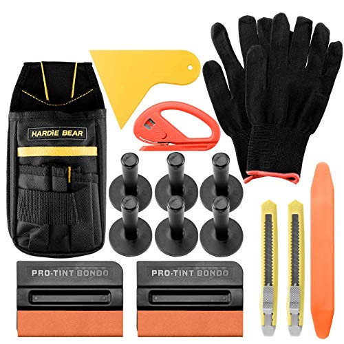Professional Tools Kit Car Wrap Vinyl Window Tint Film Sticker Scratch Free Pro Tint Squeegee with Felt Razor Snitty Safety Cutter Gloves 6 Magnets Bag Pouch Combo Set TK07