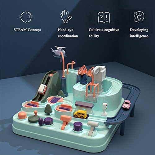 GEDIAO Car Toys Track Racer Race Cars Fun Toy Playset for Kids, Manual Operation Vehicles and Helicopter Track Through Level Game Set
