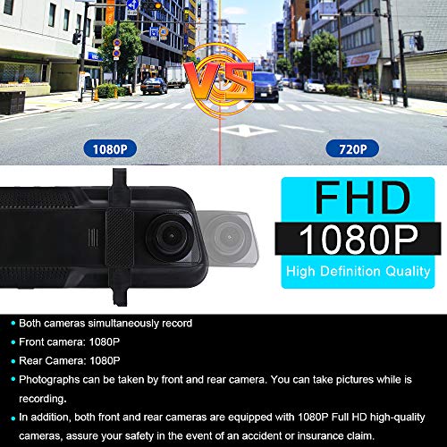 Backup Camera 9.66" Mirror Dash Cam Front Rear Dash Cameras Dual Lens 1080P Video Streaming Rear View Mirror Camera IPS Full Touch Screen Parking Monitor, Night Vision Waterproof - Thumbnail 2