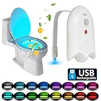 ROYFACC Rechargeable 16 Colors LED Toilet Light Motion Detection Bathroom Night Lights Sensitive Dusk to Dawn Lamp with Scented Piece