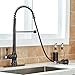 Antique Spring Pull Down Sprayer Bronze Kitchen Faucet, Kitchen Sink Faucet Single Handle with Deck Plate