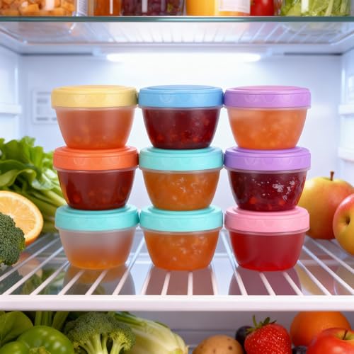 Fentar 18 Pieces Airtight Small Food Containers with Scale, 120ML Reusable Freezer Containers, Small Trays with Lids for Sauces, Yogurt (6 Colors)