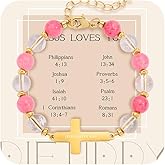 DIFTIDDY Tiger Eye Cross Bracelet for Men, Handmade Adjustable Christian Bracelet, Natural Stone Religious Faith Jewelry Gifts (Pink, JESUS LOVES YOU)