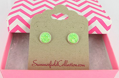 Silver-tone Lime Green AB Faux Druzy Stone Stud Earrings 8mm