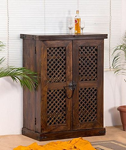 SS WOOD Furniture Wooden Stylish Brown Bar Cabinet with Wine Glass Storage(90 * 50 * 123) cm