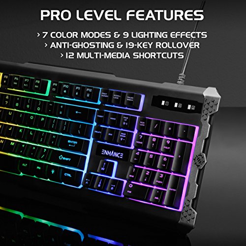 ENHANCE Infiltrate Membrane Gaming Keyboard RGB Gaming Keyboard with Quiet Mechanical Clicking