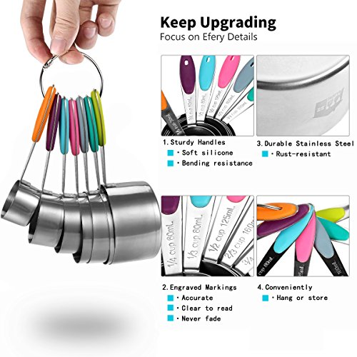 image for Measuring Cups Spoons Set - Wildone Stainless Steel Cups and Magnetic 