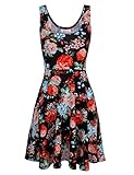 Tom's Ware Womens Casual Fit and Flare Floral Sleeveless Dress TWCWD054-BLACK-US S