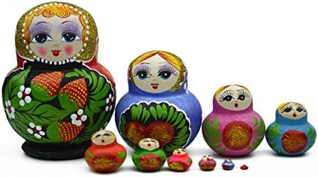 lzn 10 pcs/set Russian Dolls Wooden Children Toy Colorful Handmade Cute Nesting Toys Hand Painted Craft Kids Matryoshka Doll