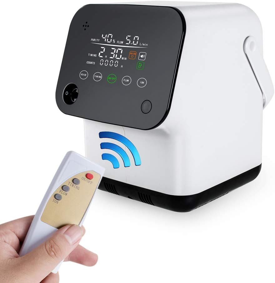Finlon Portable Oxygen Concentrator Generator, Intelligent Voice Full Touch Screen Oxygen Concentrator 1-7L/min Adjustable Oxygen Machine with Anion Function for Home Travel Use, 220V