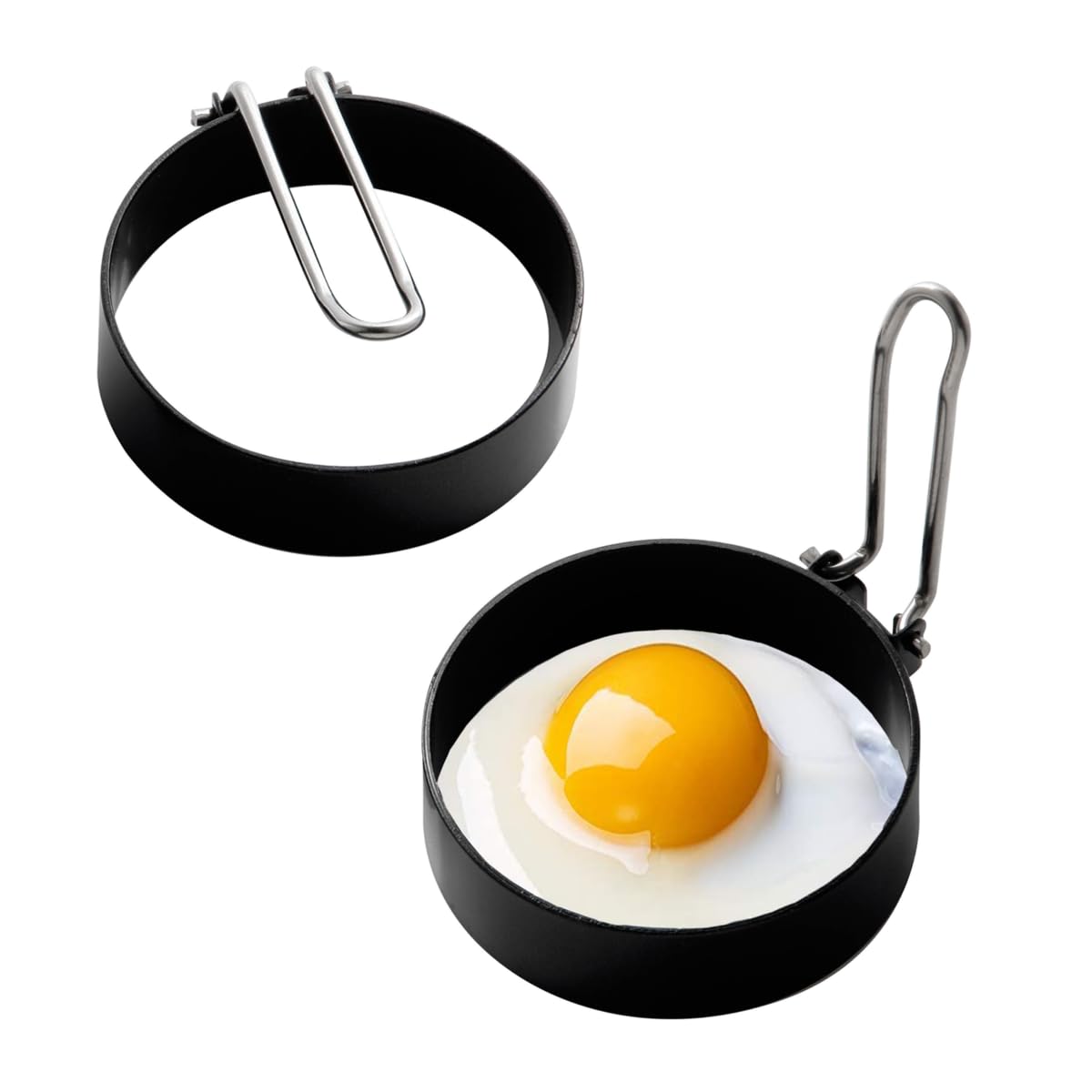 Premier Housewares Pack of 2 Non-Stick Egg Rings | Stainless Steel Fried Egg Rings for Frying | Metal Circle Egg Rings for Perfect Eggs | Crumpet Rings with Folding Handle