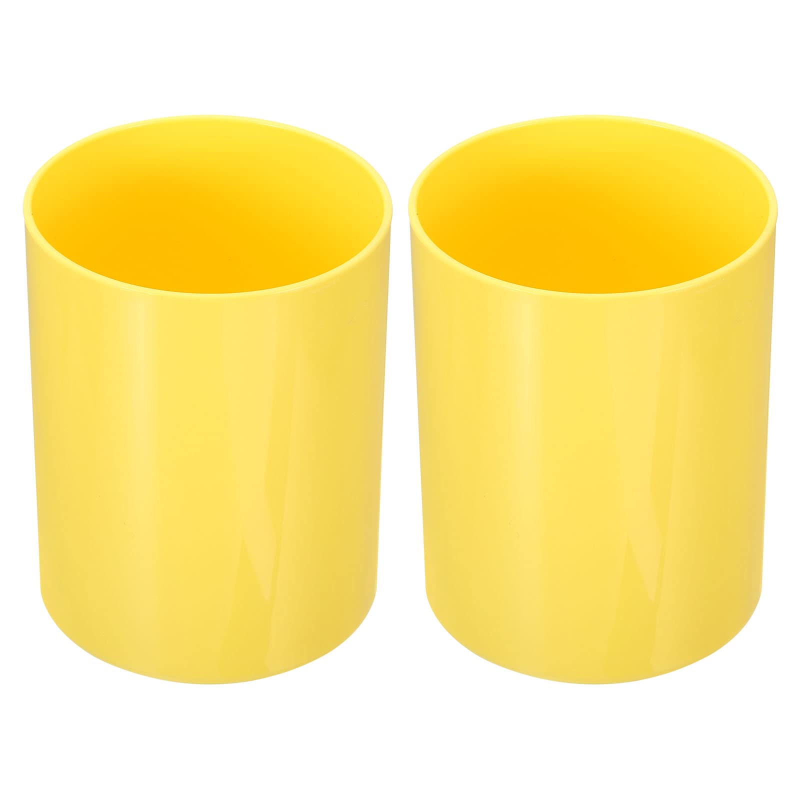 PATIKIL Pencil Holder, 2 Pack Plastic Pen Makeup Brush Holder Cup Storage Round Desktop Organizer Stationery Caddy for Home Office, Yellow