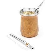 BALIBETOV Yerba Mate Kit - Includes Yerba Mate Cup and Bombilla Set - Stainless Steel Gourd and Bombilla - Easy to clean and maintain (Wood)