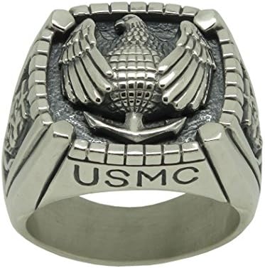 US Marine Corps Eagle Military Sterling Silver 925 Skull Biker Mens Ring USMC